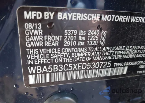 2014 BMW 535I xDrive from USA, damaged, VIN WBA5B3C5XED530725